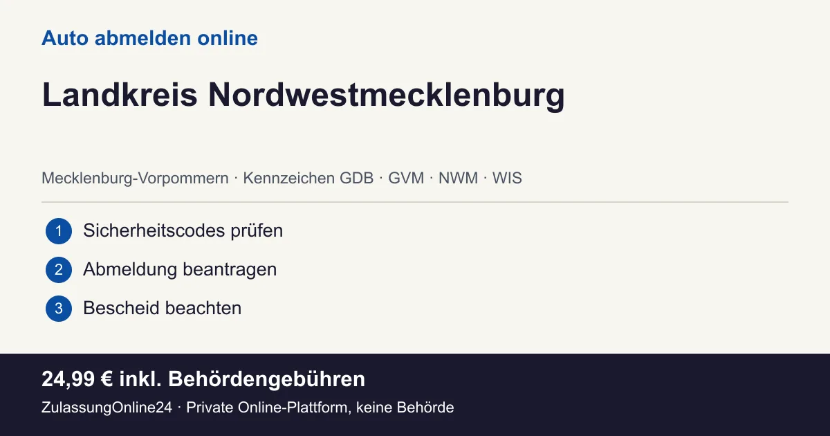 Auto abmelden: örtliche Einordnung für Landkreis Nordwestmecklenburg und die drei Vorbereitungsschritte