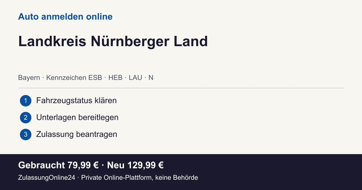 Auto anmelden: örtliche Einordnung für Landkreis Nürnberger Land und die drei Vorbereitungsschritte