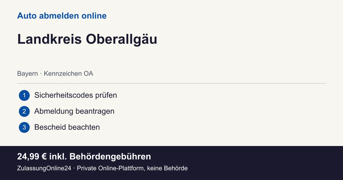 Auto abmelden: örtliche Einordnung für Landkreis Oberallgäu und die drei Vorbereitungsschritte