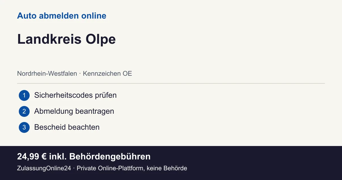Auto abmelden: örtliche Einordnung für Landkreis Olpe und die drei Vorbereitungsschritte