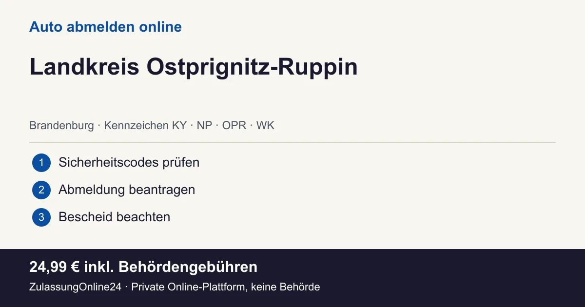 Auto abmelden: örtliche Einordnung für Landkreis Ostprignitz-Ruppin und die drei Vorbereitungsschritte