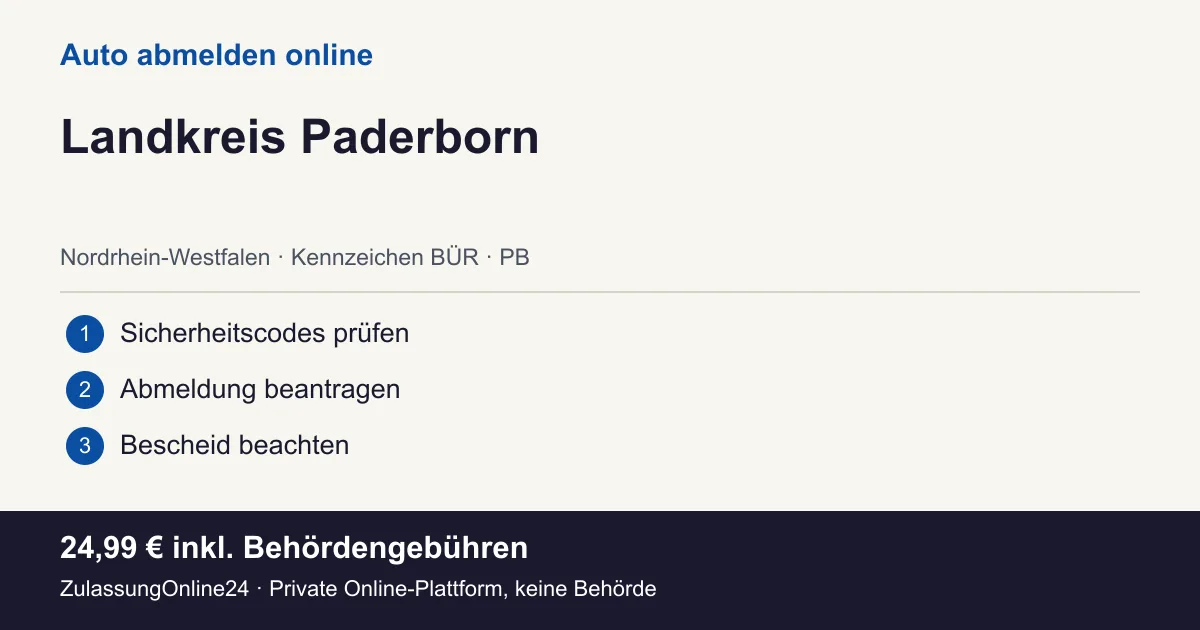 Auto abmelden: örtliche Einordnung für Landkreis Paderborn und die drei Vorbereitungsschritte