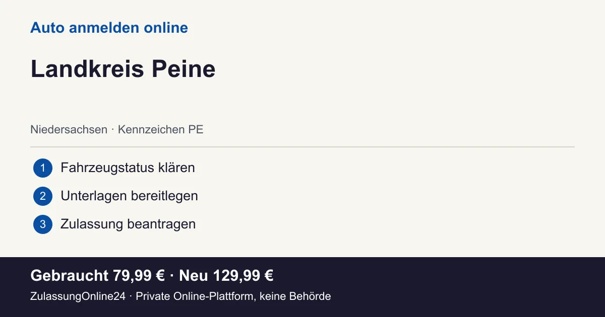 Auto anmelden: örtliche Einordnung für Landkreis Peine und die drei Vorbereitungsschritte