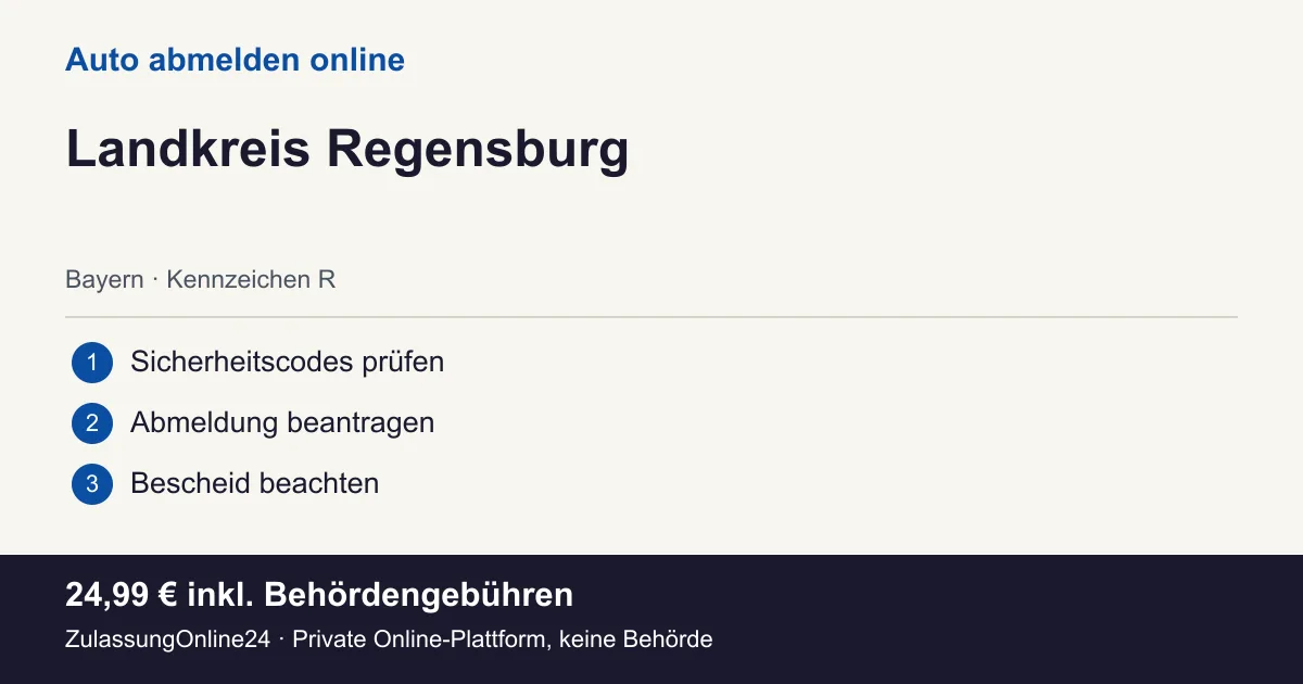 Auto abmelden: örtliche Einordnung für Landkreis Regensburg und die drei Vorbereitungsschritte