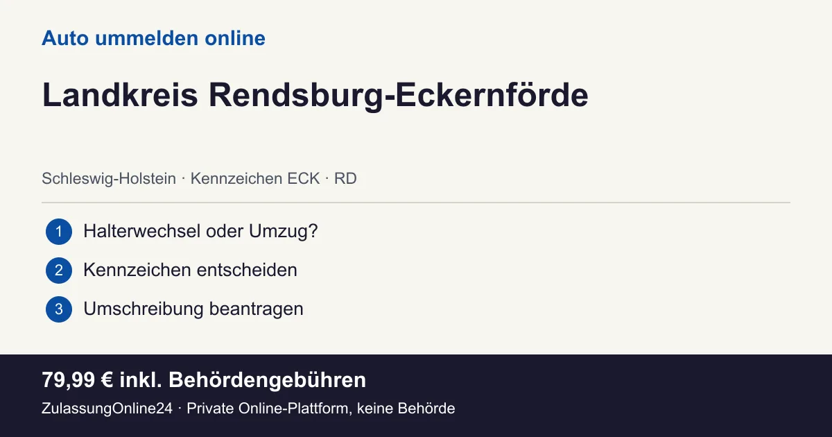 Auto ummelden: örtliche Einordnung für Landkreis Rendsburg-Eckernförde und die drei Vorbereitungsschritte