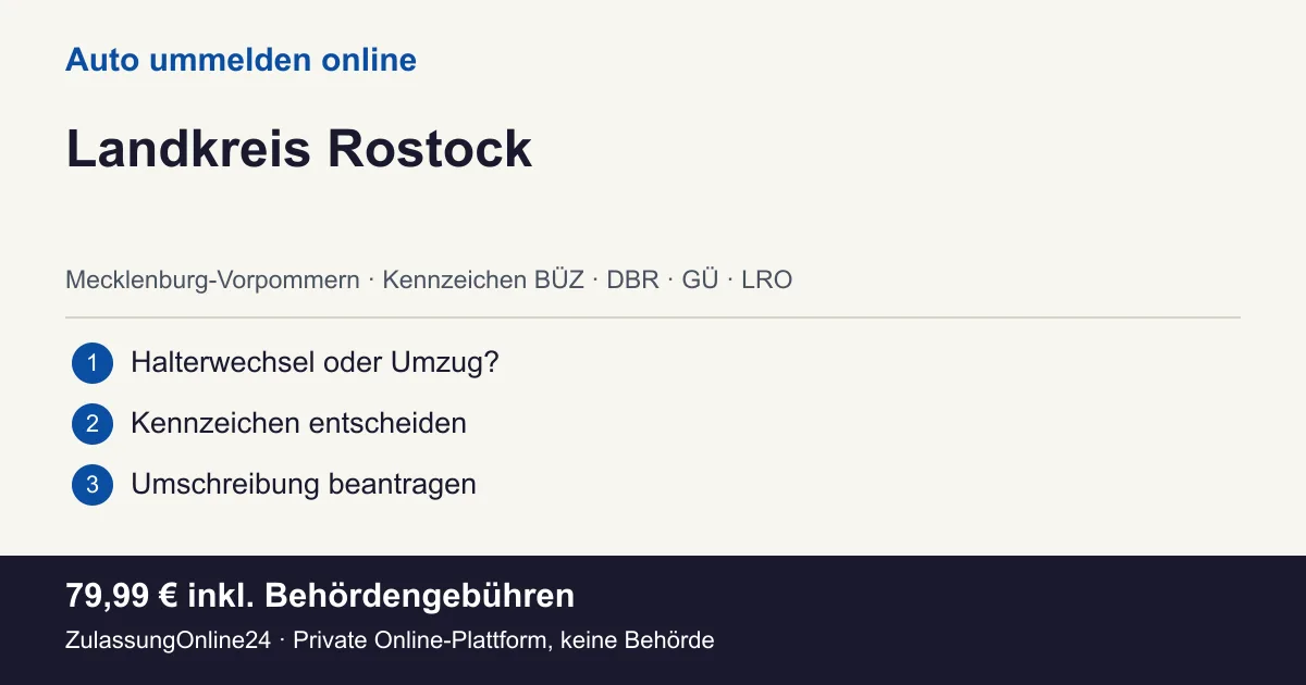 Auto ummelden: örtliche Einordnung für Landkreis Rostock und die drei Vorbereitungsschritte