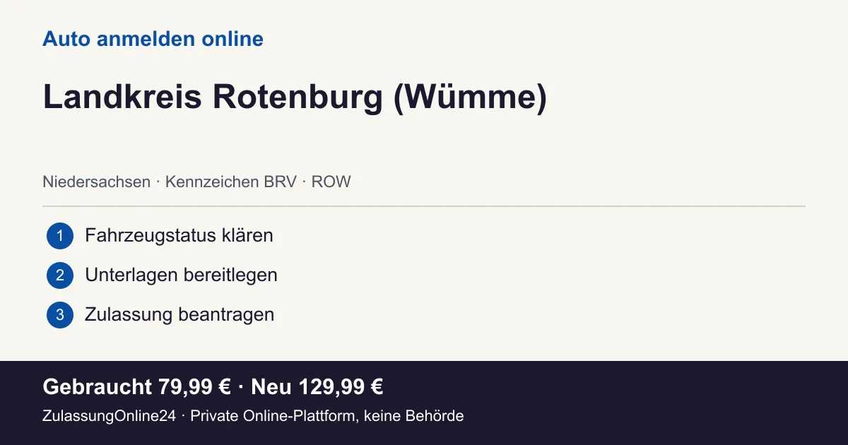Auto anmelden: örtliche Einordnung für Landkreis Rotenburg (Wümme) und die drei Vorbereitungsschritte