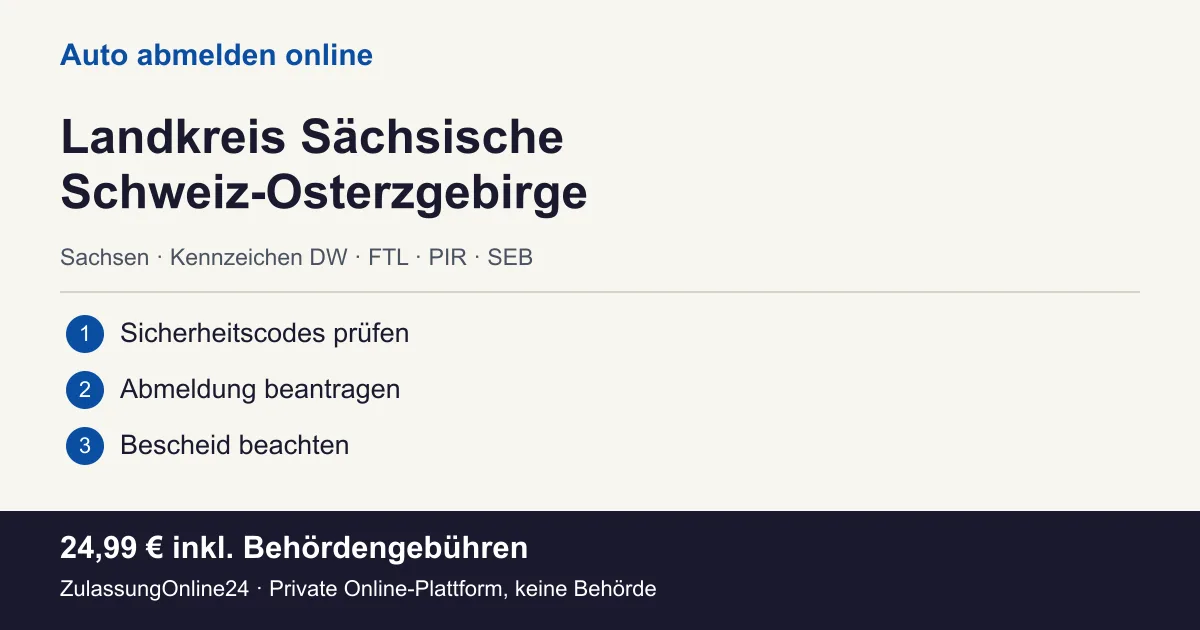 Auto abmelden: örtliche Einordnung für Landkreis Sächsische Schweiz-Osterzgebirge und die drei Vorbereitungsschritte