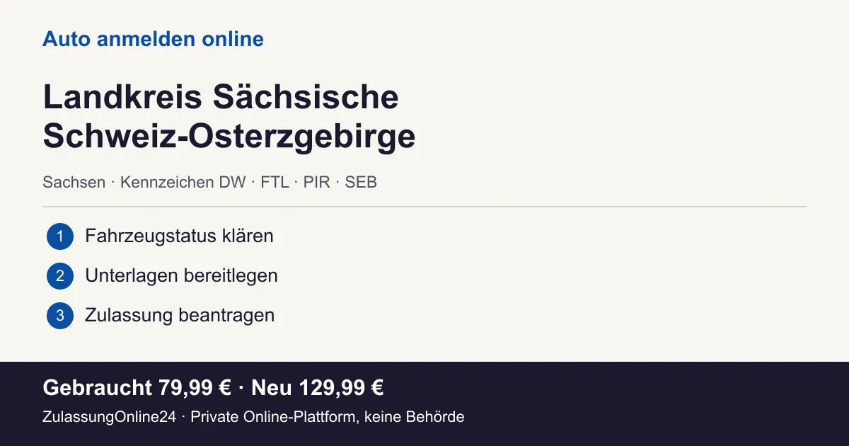 Auto anmelden: örtliche Einordnung für Landkreis Sächsische Schweiz-Osterzgebirge und die drei Vorbereitungsschritte