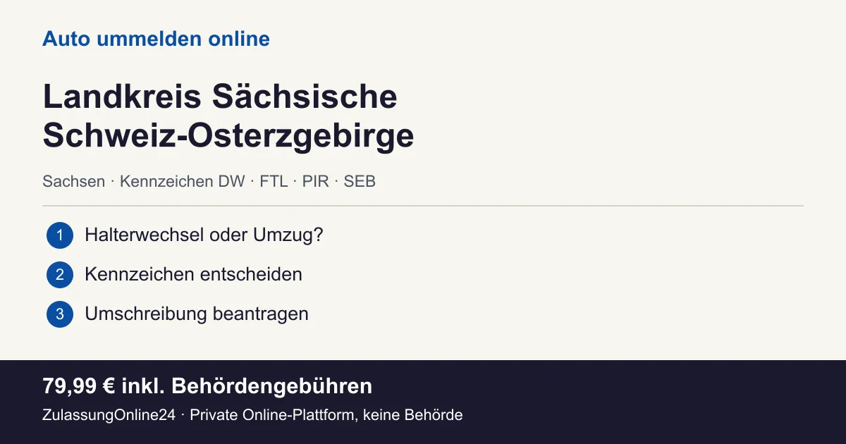 Auto ummelden: örtliche Einordnung für Landkreis Sächsische Schweiz-Osterzgebirge und die drei Vorbereitungsschritte