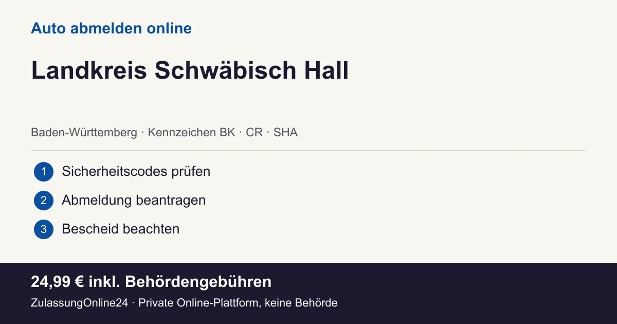 Auto abmelden: örtliche Einordnung für Landkreis Schwäbisch Hall und die drei Vorbereitungsschritte