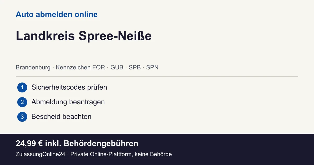 Auto abmelden: örtliche Einordnung für Landkreis Spree-Neiße und die drei Vorbereitungsschritte
