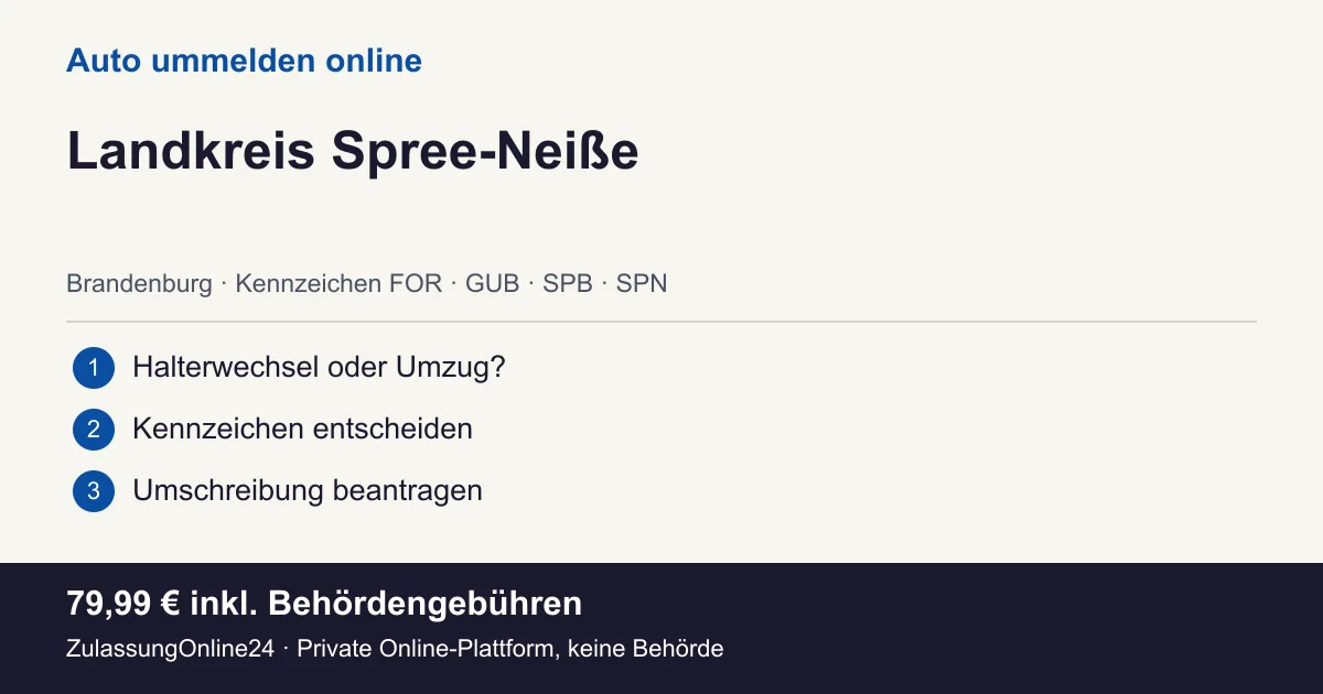 Auto ummelden: örtliche Einordnung für Landkreis Spree-Neiße und die drei Vorbereitungsschritte