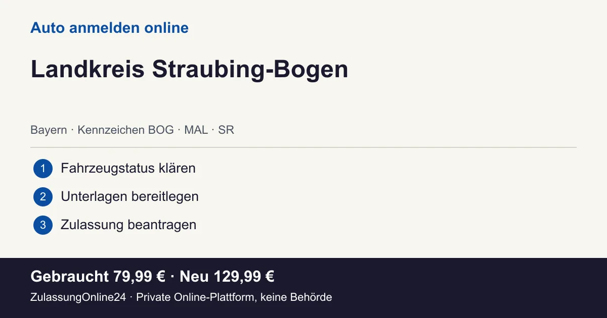 Auto anmelden: örtliche Einordnung für Landkreis Straubing-Bogen und die drei Vorbereitungsschritte