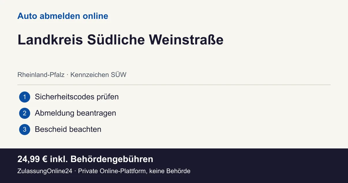 Auto abmelden: örtliche Einordnung für Landkreis Südliche Weinstraße und die drei Vorbereitungsschritte