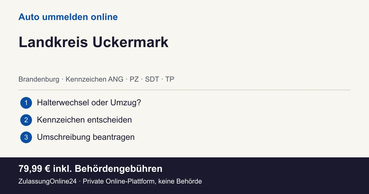 Auto ummelden: örtliche Einordnung für Landkreis Uckermark und die drei Vorbereitungsschritte