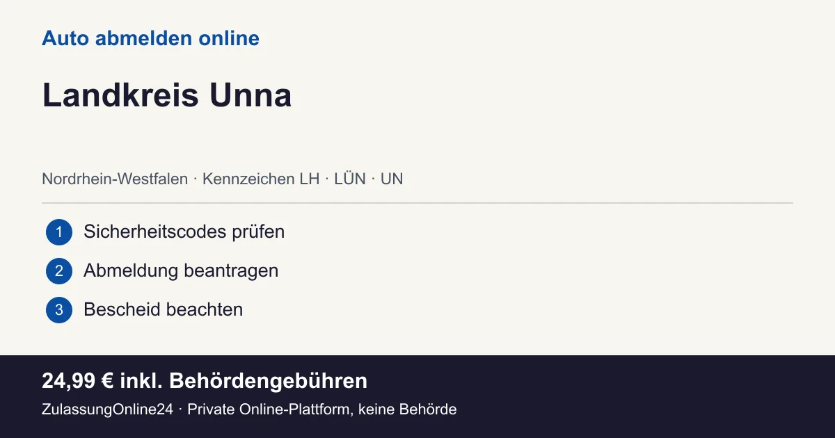 Auto abmelden: örtliche Einordnung für Landkreis Unna und die drei Vorbereitungsschritte