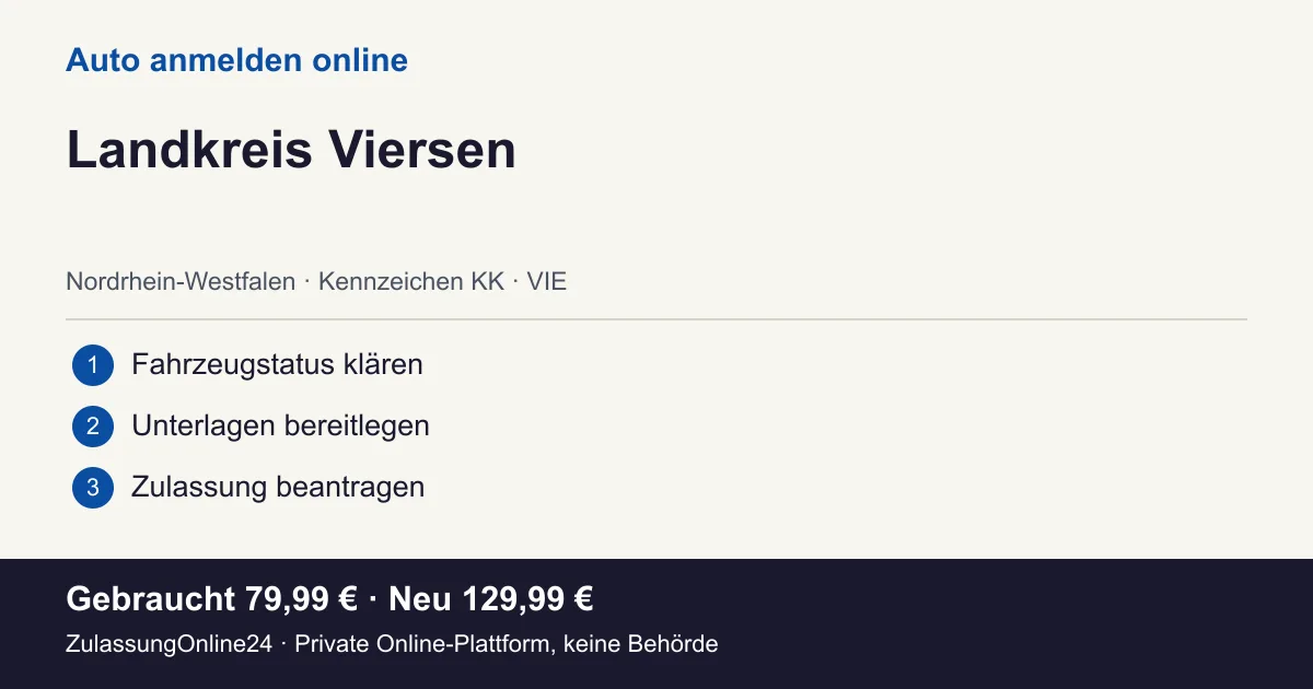 Auto anmelden: örtliche Einordnung für Landkreis Viersen und die drei Vorbereitungsschritte