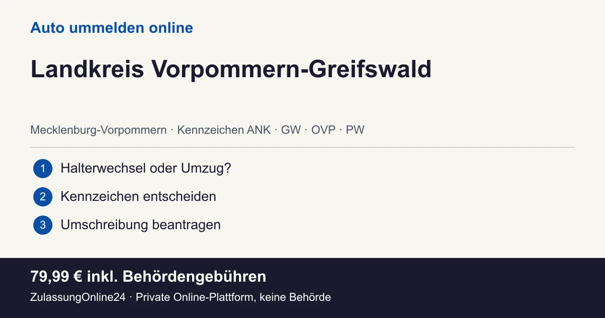Auto ummelden: örtliche Einordnung für Landkreis Vorpommern-Greifswald und die drei Vorbereitungsschritte