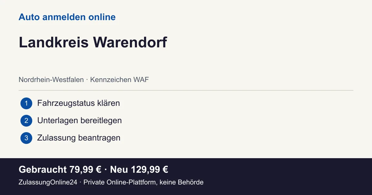 Auto anmelden: örtliche Einordnung für Landkreis Warendorf und die drei Vorbereitungsschritte