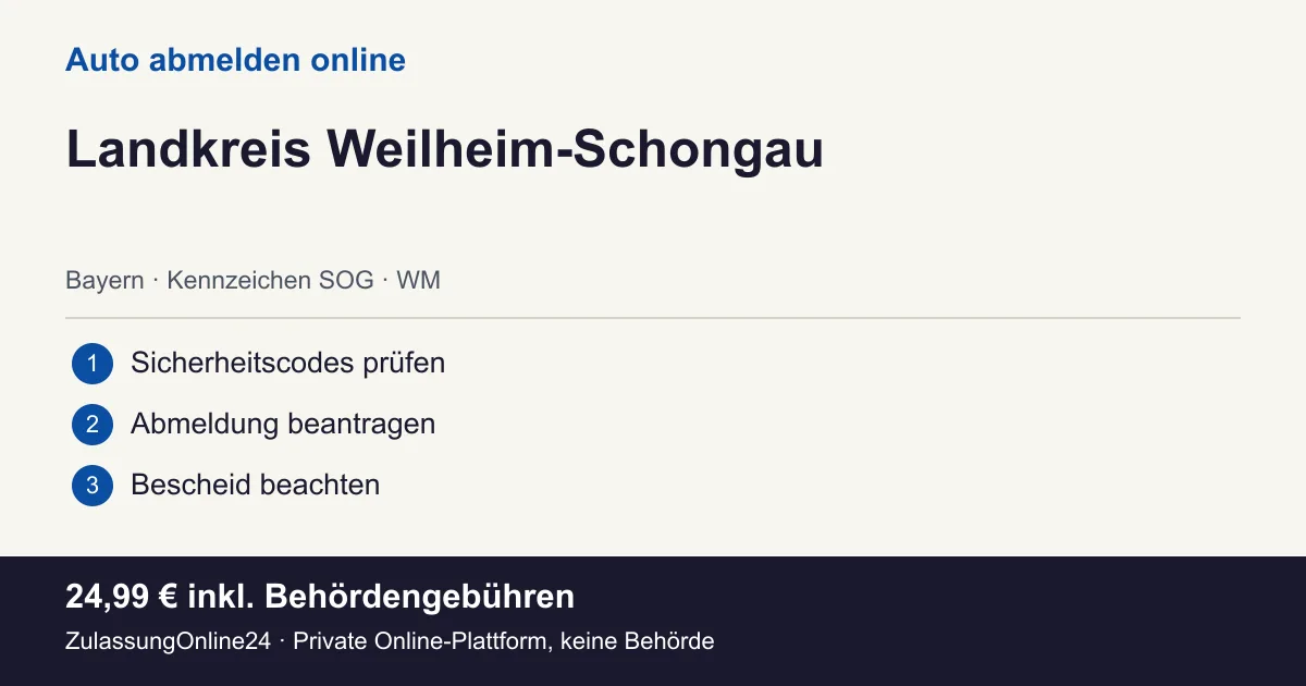 Auto abmelden: örtliche Einordnung für Landkreis Weilheim-Schongau und die drei Vorbereitungsschritte