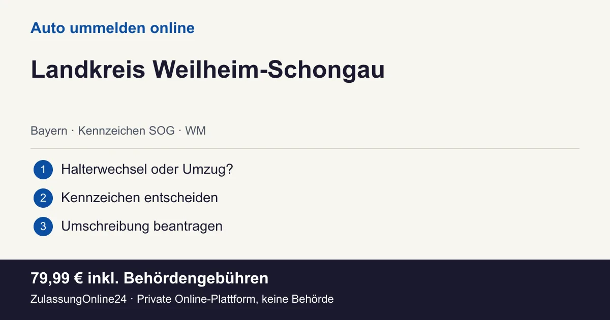 Auto ummelden: örtliche Einordnung für Landkreis Weilheim-Schongau und die drei Vorbereitungsschritte