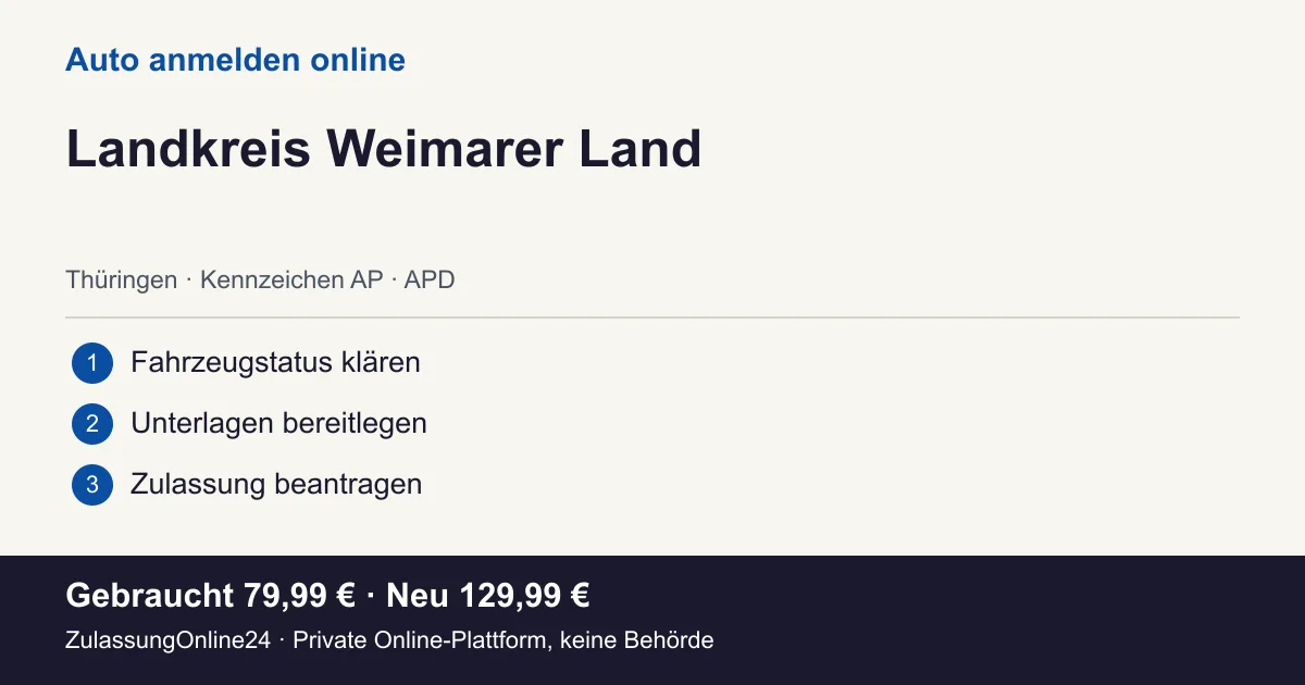 Auto anmelden: örtliche Einordnung für Landkreis Weimarer Land und die drei Vorbereitungsschritte