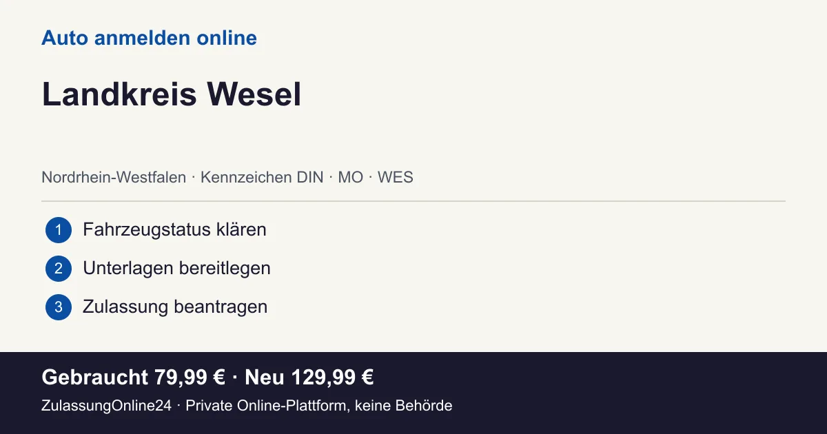 Auto anmelden: örtliche Einordnung für Landkreis Wesel und die drei Vorbereitungsschritte