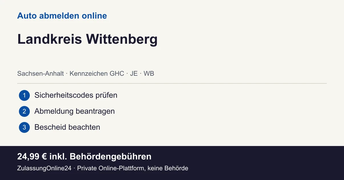 Auto abmelden: örtliche Einordnung für Landkreis Wittenberg und die drei Vorbereitungsschritte