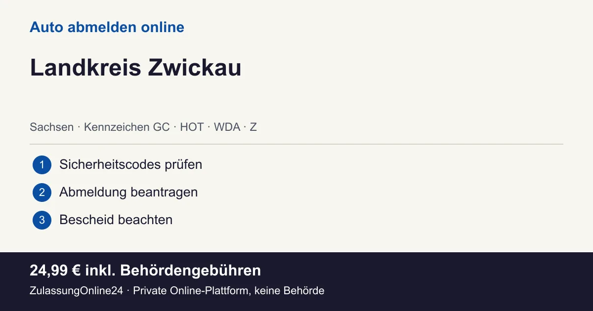 Auto abmelden: örtliche Einordnung für Landkreis Zwickau und die drei Vorbereitungsschritte