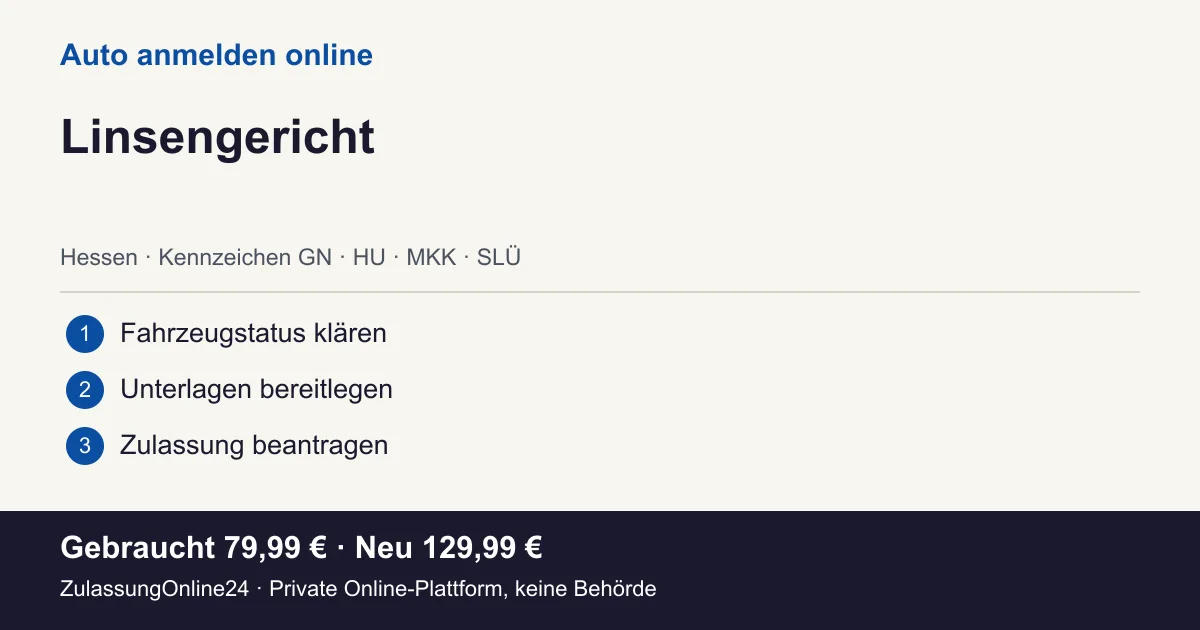Auto anmelden: örtliche Einordnung für Linsengericht und die drei Vorbereitungsschritte