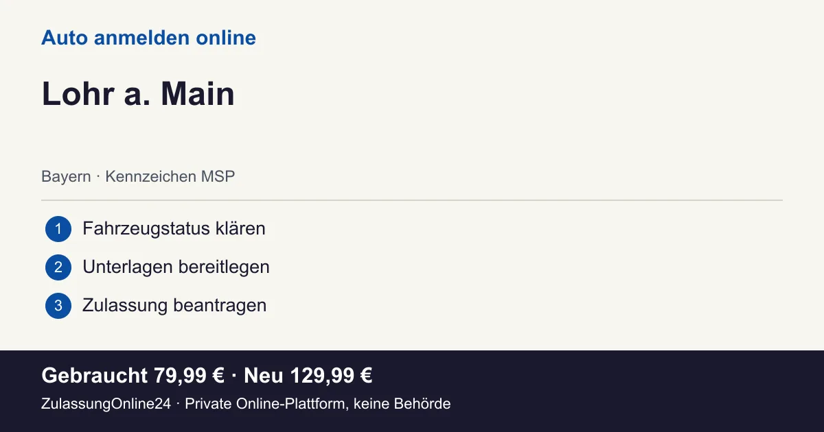 Auto anmelden: örtliche Einordnung für Lohr a. Main und die drei Vorbereitungsschritte
