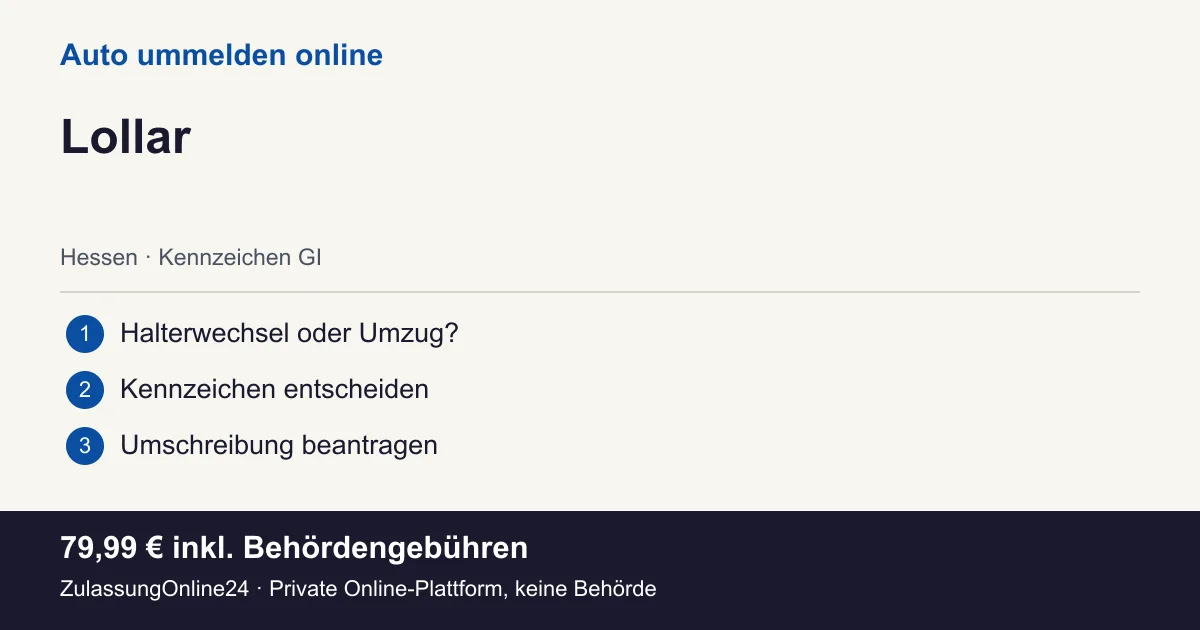Auto ummelden: örtliche Einordnung für Lollar und die drei Vorbereitungsschritte