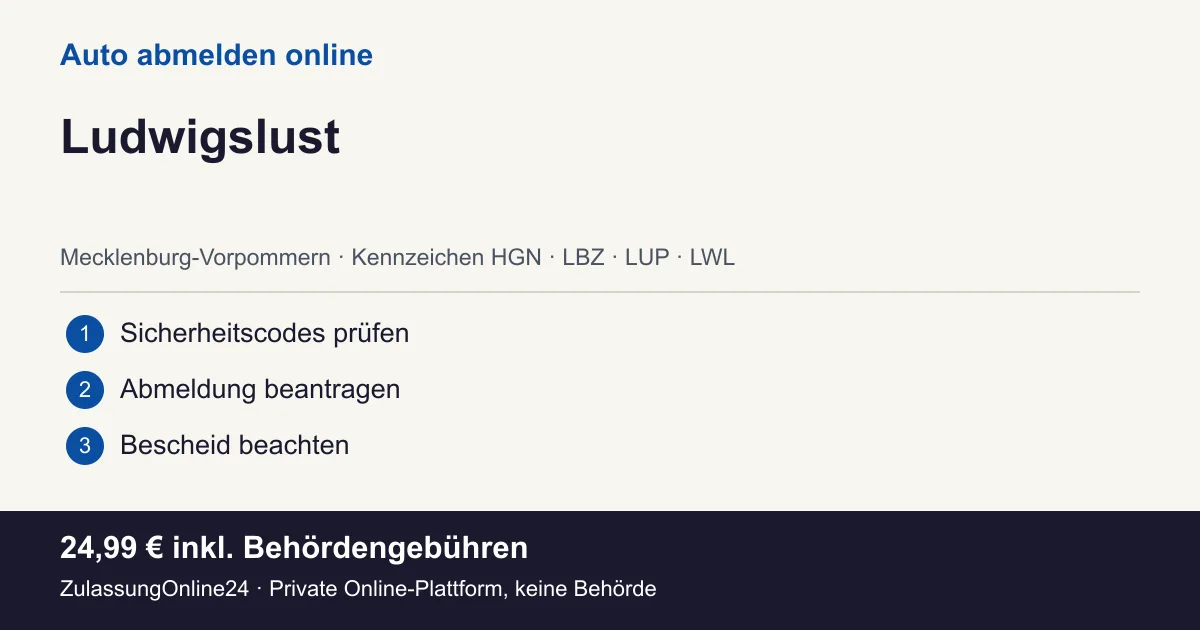 Auto abmelden: örtliche Einordnung für Ludwigslust und die drei Vorbereitungsschritte