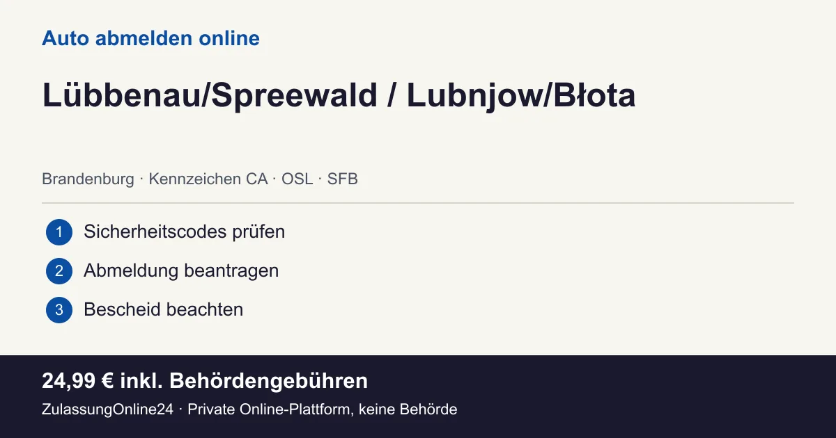 Auto abmelden: örtliche Einordnung für Lübbenau/Spreewald / Lubnjow/Błota und die drei Vorbereitungsschritte