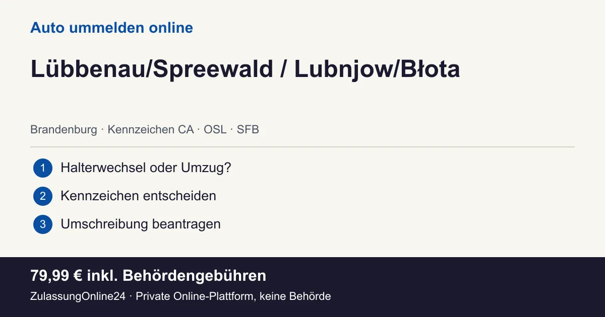 Auto ummelden: örtliche Einordnung für Lübbenau/Spreewald / Lubnjow/Błota und die drei Vorbereitungsschritte