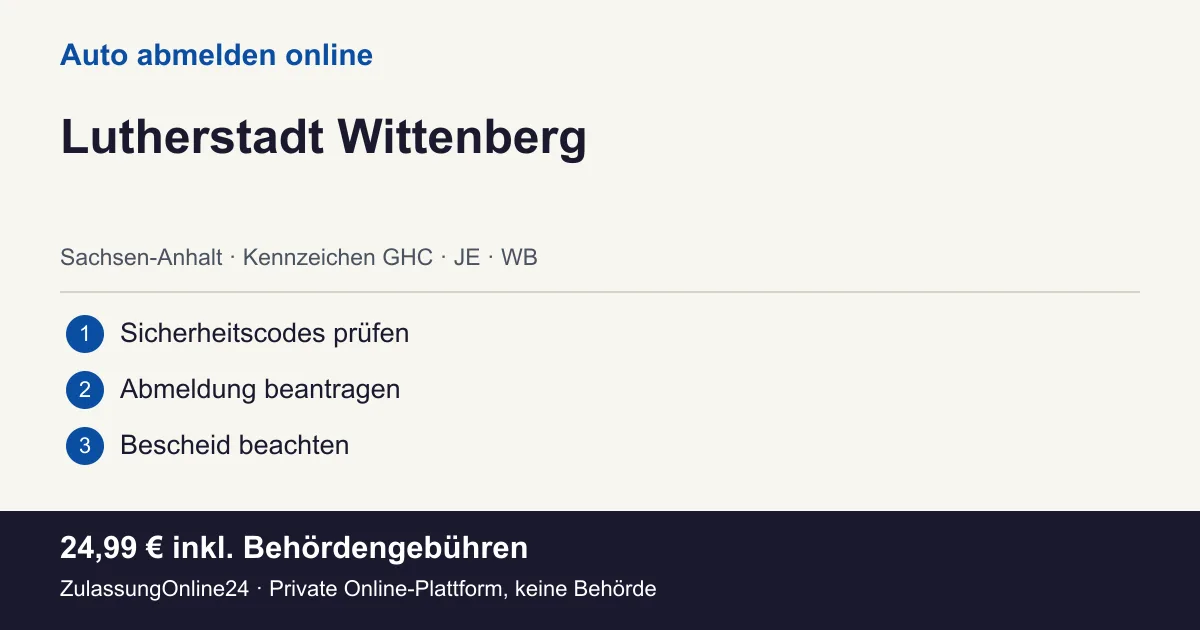 Auto abmelden: örtliche Einordnung für Lutherstadt Wittenberg und die drei Vorbereitungsschritte