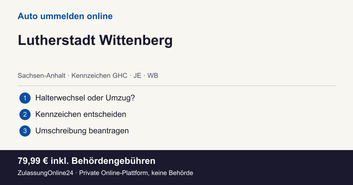 Auto ummelden: örtliche Einordnung für Lutherstadt Wittenberg und die drei Vorbereitungsschritte