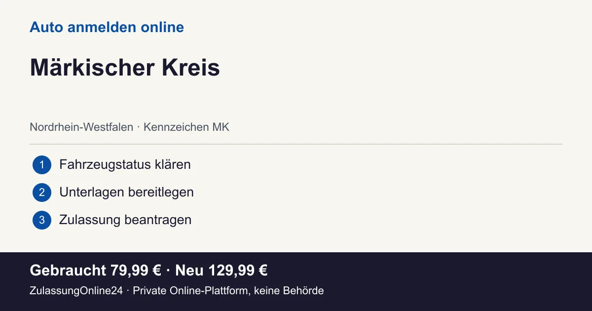 Auto anmelden: örtliche Einordnung für Märkischer Kreis und die drei Vorbereitungsschritte