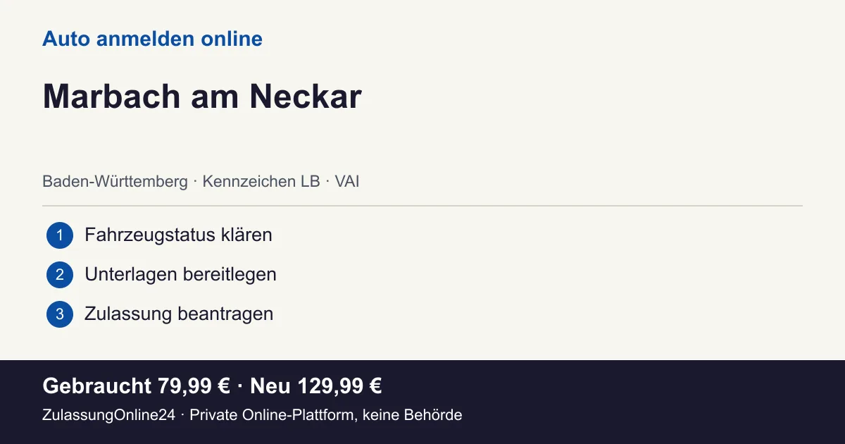 Auto anmelden: örtliche Einordnung für Marbach am Neckar und die drei Vorbereitungsschritte