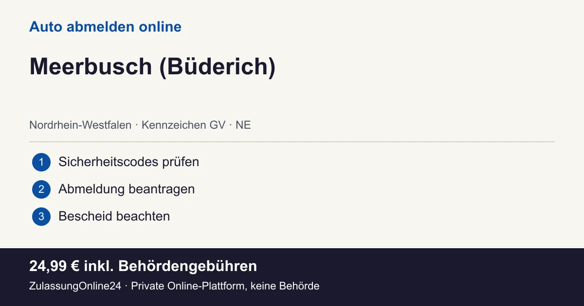 Auto abmelden: örtliche Einordnung für Meerbusch (Büderich) und die drei Vorbereitungsschritte