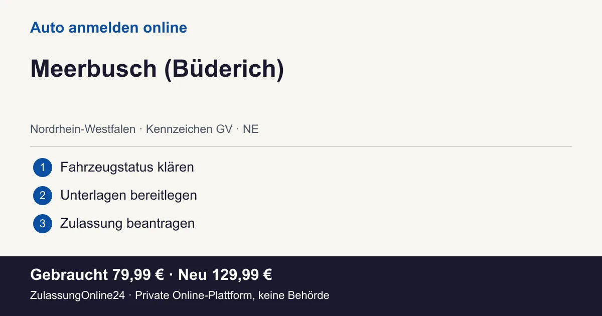 Auto anmelden: örtliche Einordnung für Meerbusch (Büderich) und die drei Vorbereitungsschritte