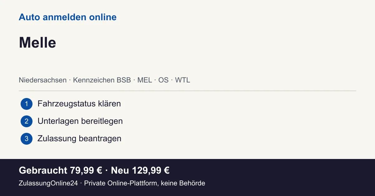 Auto anmelden: örtliche Einordnung für Melle und die drei Vorbereitungsschritte