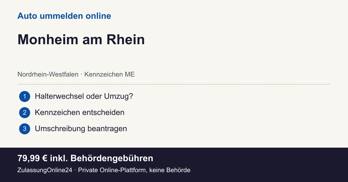Auto ummelden: örtliche Einordnung für Monheim am Rhein und die drei Vorbereitungsschritte