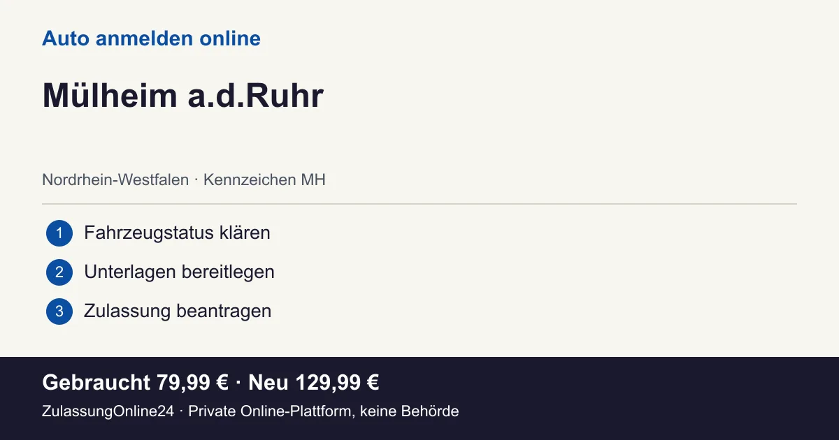 Auto anmelden: örtliche Einordnung für Mülheim a.d.Ruhr und die drei Vorbereitungsschritte