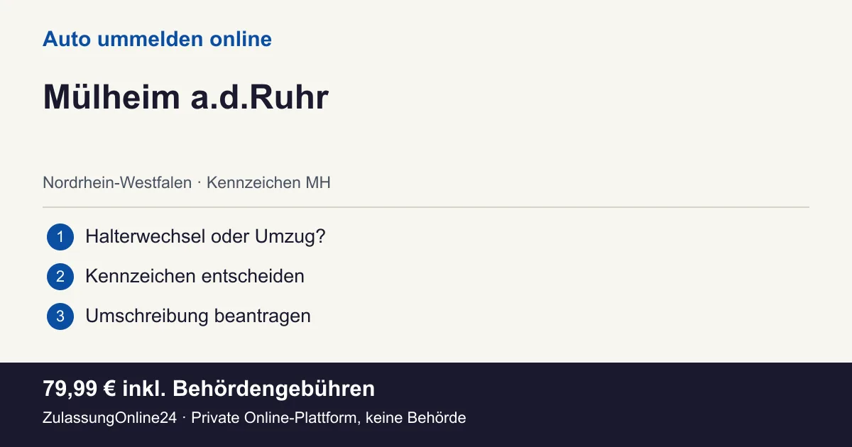 Auto ummelden: örtliche Einordnung für Mülheim a.d.Ruhr und die drei Vorbereitungsschritte