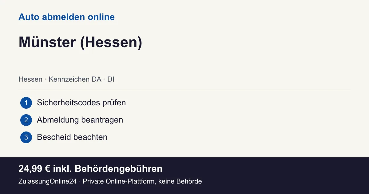 Auto abmelden: örtliche Einordnung für Münster (Hessen) und die drei Vorbereitungsschritte
