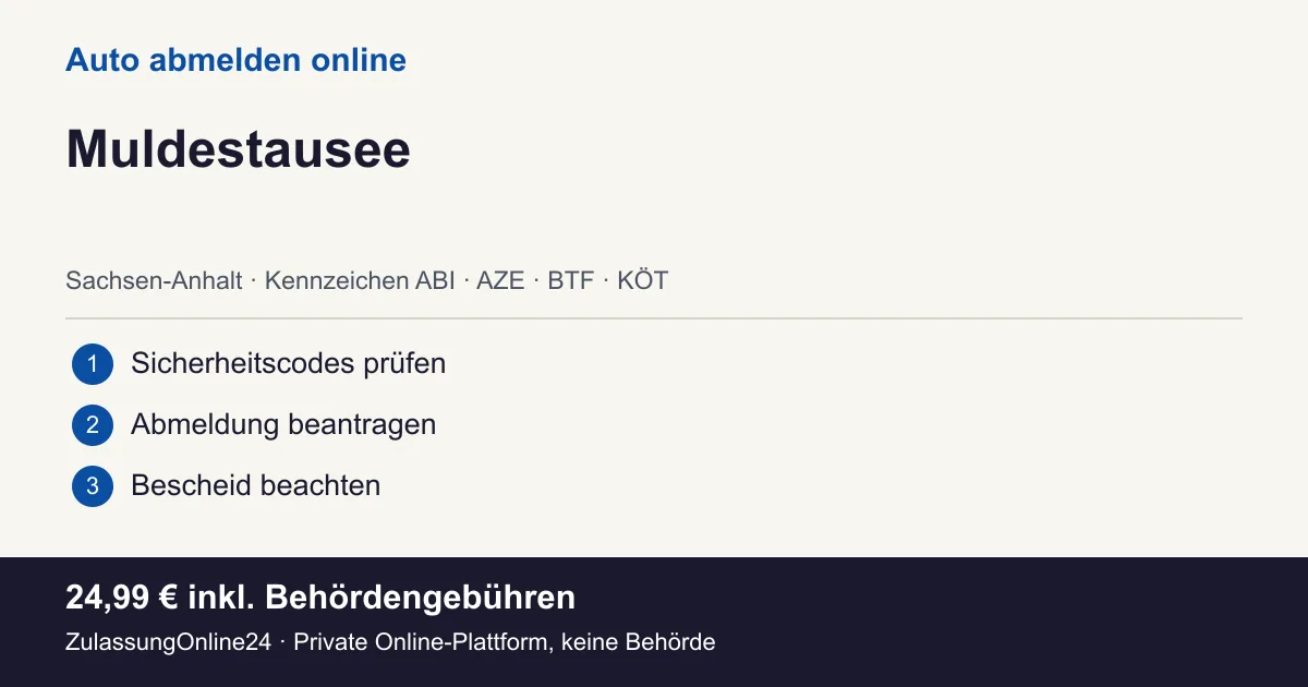 Auto abmelden: örtliche Einordnung für Muldestausee und die drei Vorbereitungsschritte