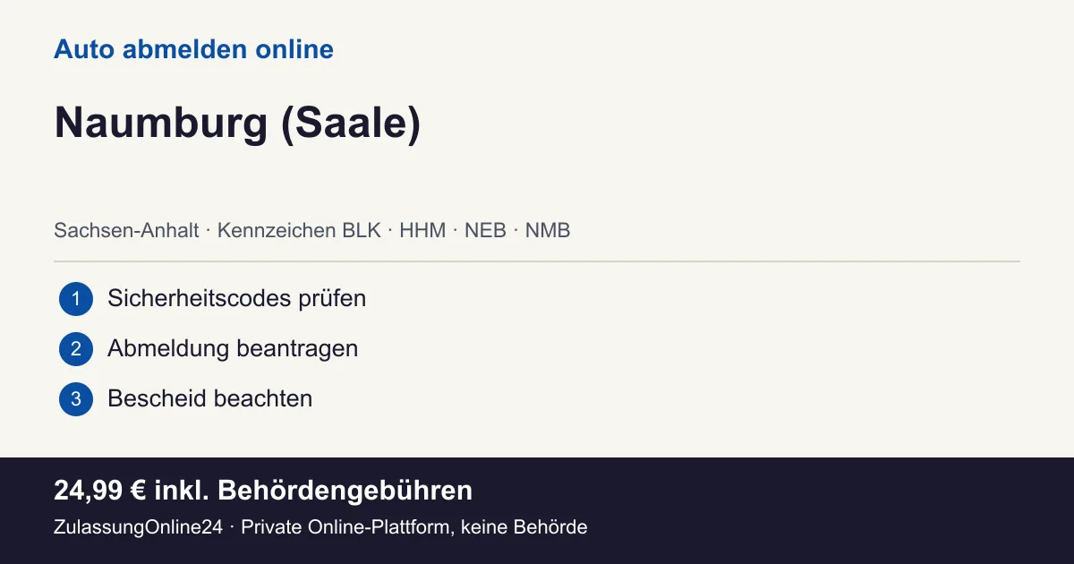 Auto abmelden: örtliche Einordnung für Naumburg (Saale) und die drei Vorbereitungsschritte