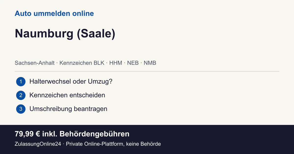 Auto ummelden: örtliche Einordnung für Naumburg (Saale) und die drei Vorbereitungsschritte